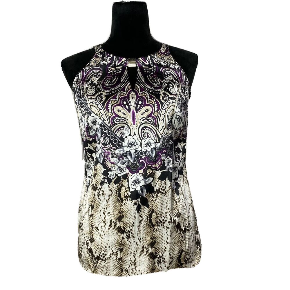 White House Black Market Blouseβ 2 Purple Beige Ombre Floral Silk Bl Keyhole Top